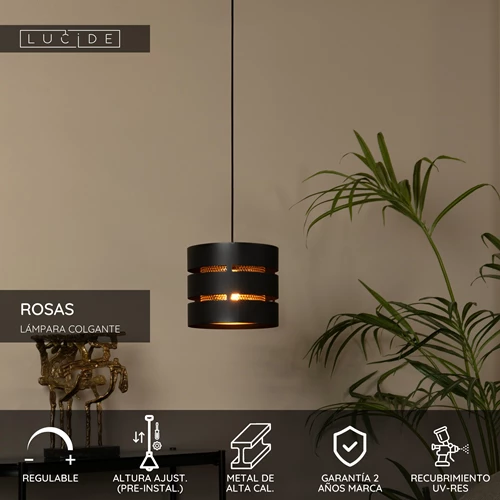 Lucide ROSAS - Lámpara colgante - Ø 26 cm - 1xE27 - Negro - USP